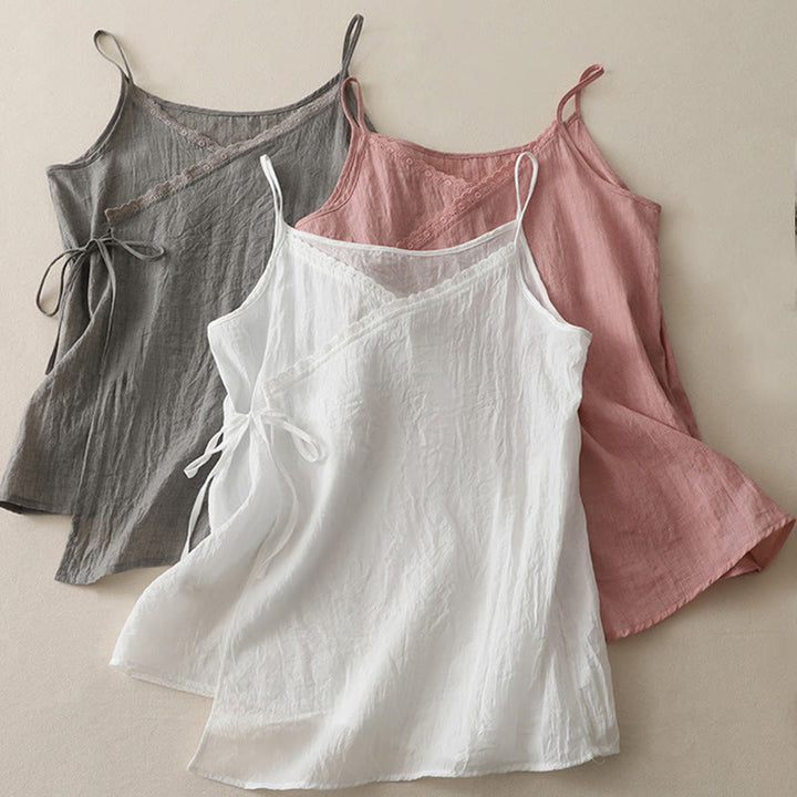 Buddha Stonesヴィンテージ サイドレースアップ スプライシングレース Vネック ノースリーブ レディース ベスト - image 13