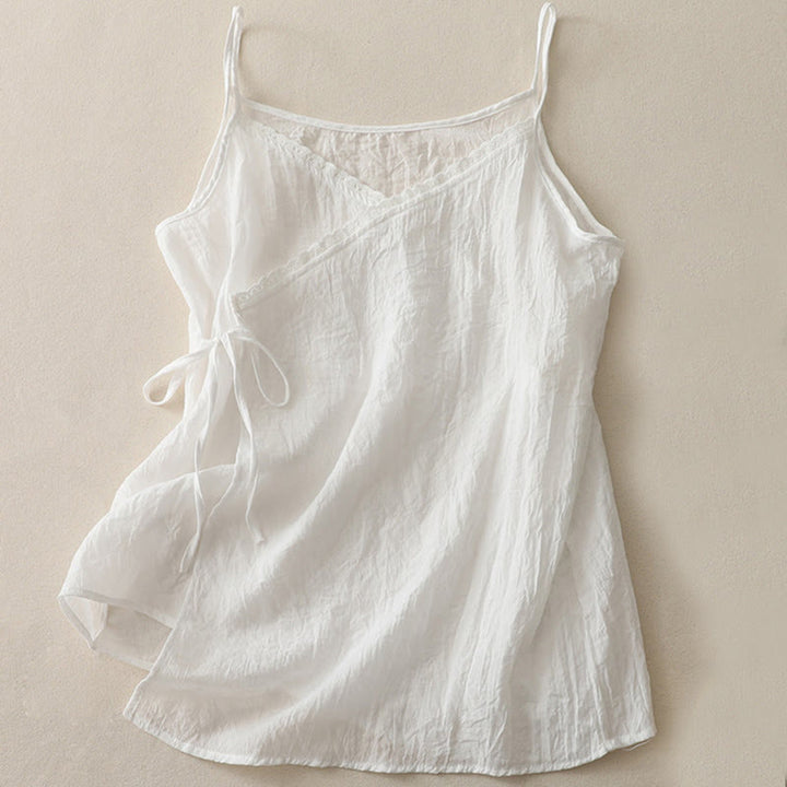 Buddha Stonesヴィンテージ サイドレースアップ スプライシングレース Vネック ノースリーブ レディース ベスト - 白 - US12、 UK/AU16、 EU44 (2XL) - image 4