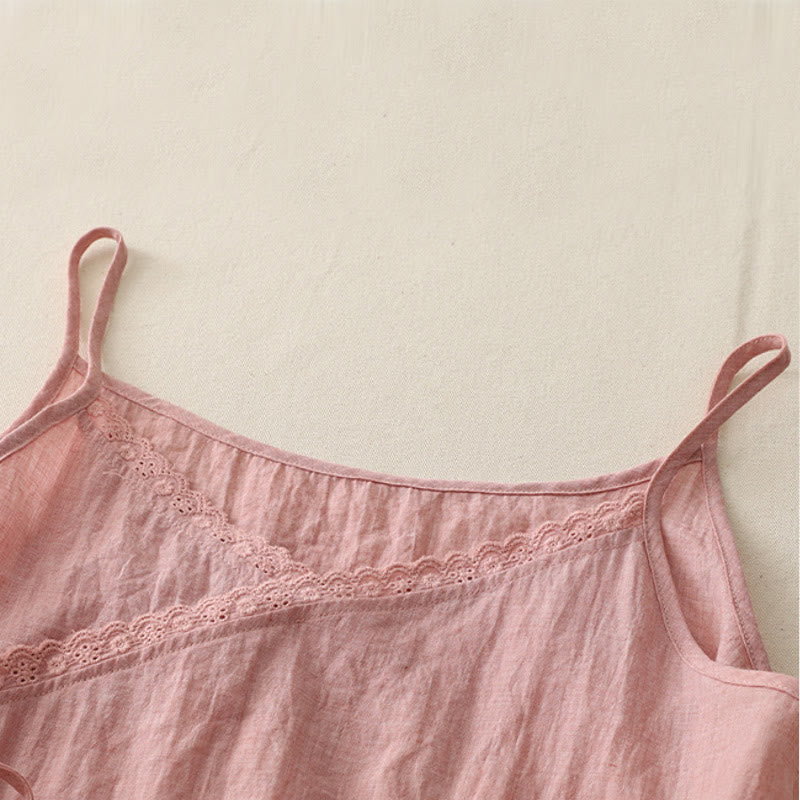 Buddha Stonesヴィンテージ サイドレースアップ スプライシングレース Vネック ノースリーブ レディース ベスト - image 1