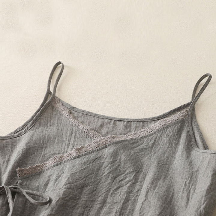 Buddha Stonesヴィンテージ サイドレースアップ スプライシングレース Vネック ノースリーブ レディース ベスト - image 10