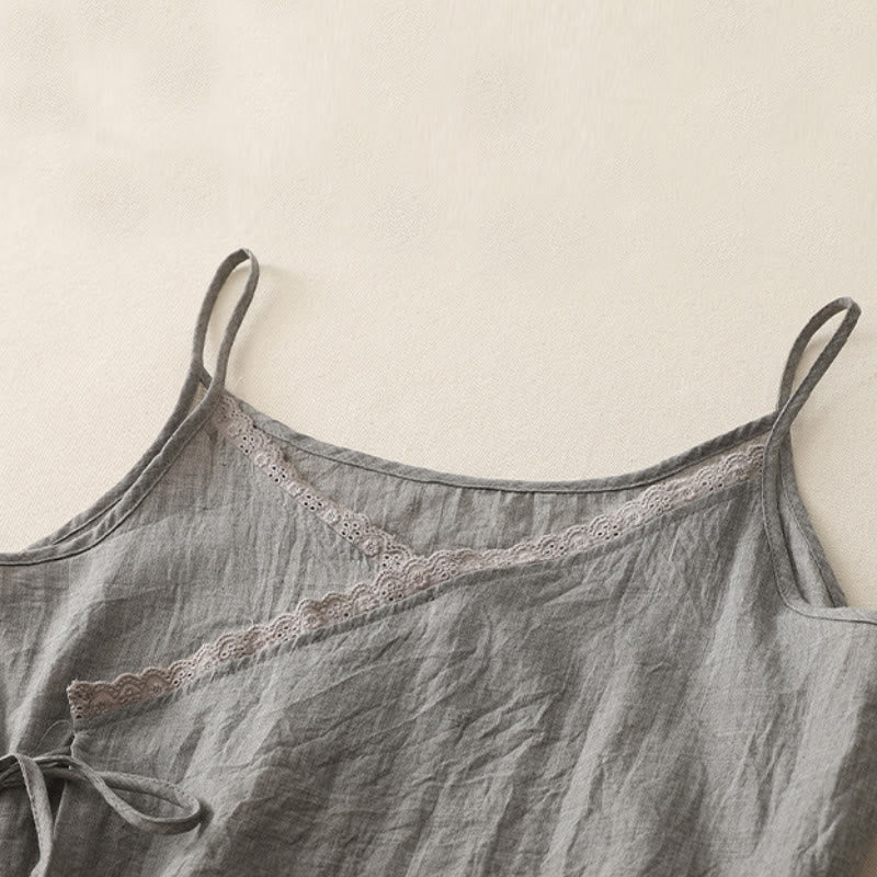 Buddha Stonesヴィンテージ サイドレースアップ スプライシングレース Vネック ノースリーブ レディース ベスト - image 10