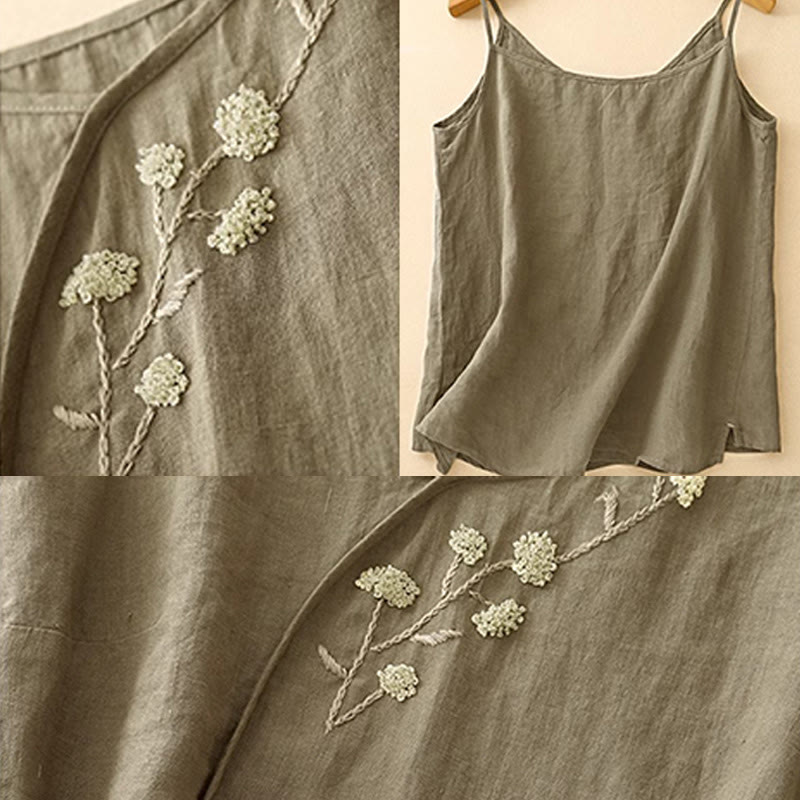 Buddha Stonesエスニック刺繍アシンメトリーデザインレディースコットンリネンノースリーブベスト - image 5