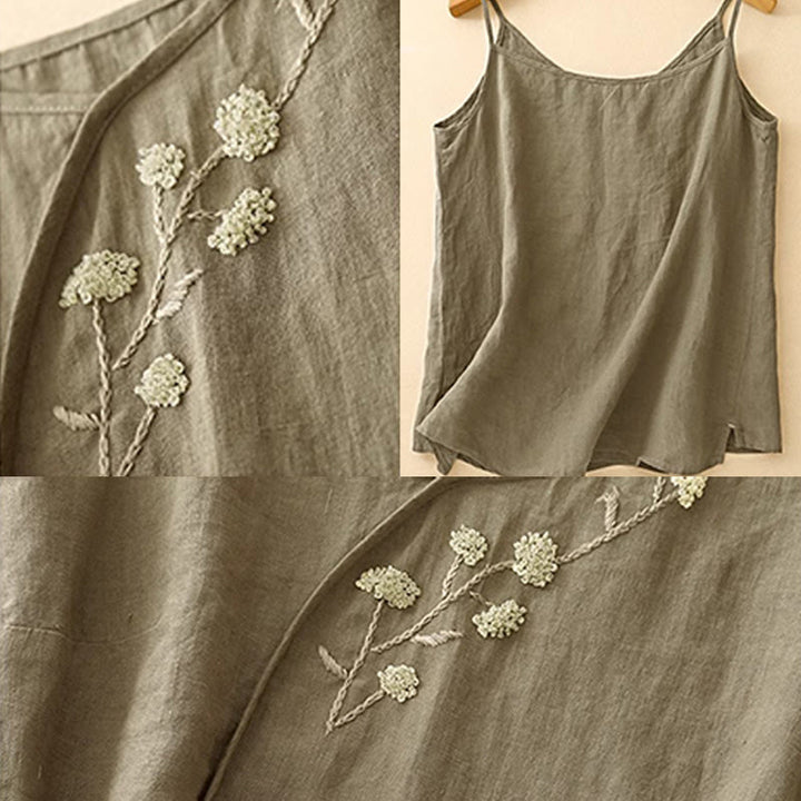 Buddha Stonesエスニック刺繍アシンメトリーデザインレディースコットンリネンノースリーブベスト - image 5