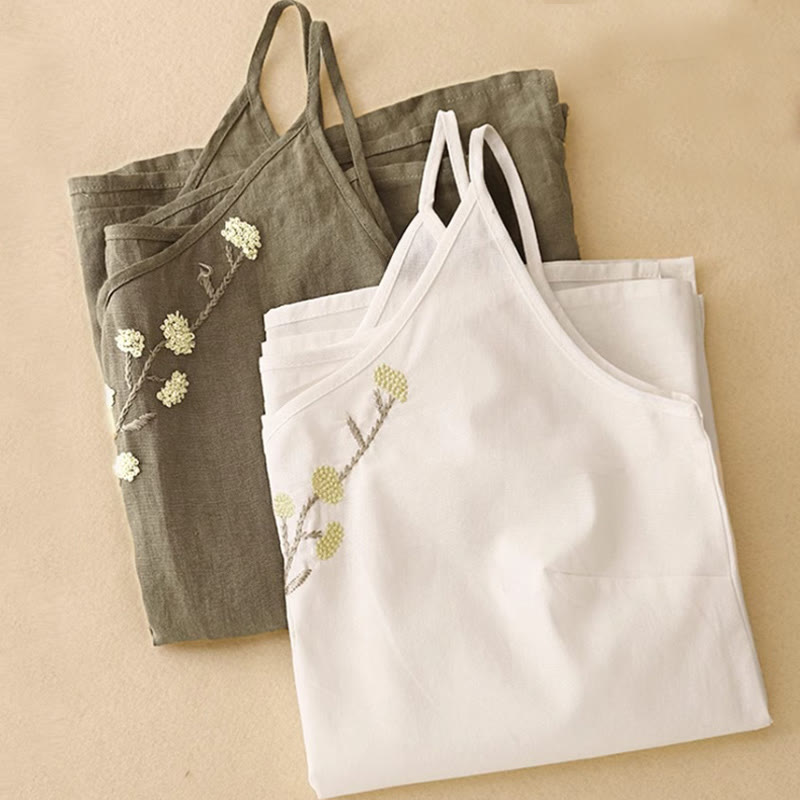 Buddha Stonesエスニック刺繍アシンメトリーデザインレディースコットンリネンノースリーブベスト - image 10