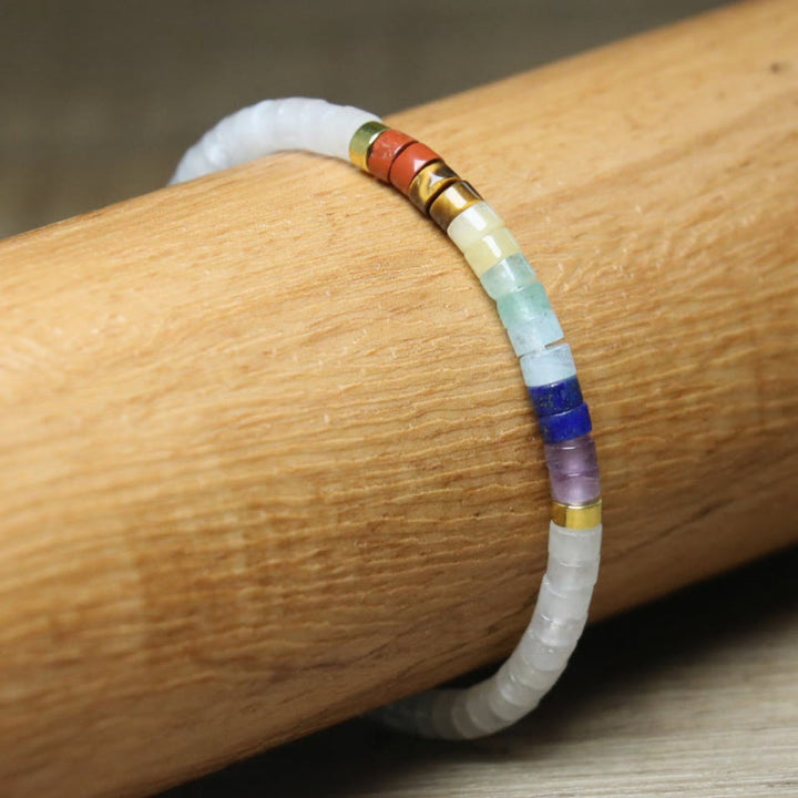 Buddha Stones天然ホワイトクリスタル ブラックオニキス 透明スペーサービーズブレスレット