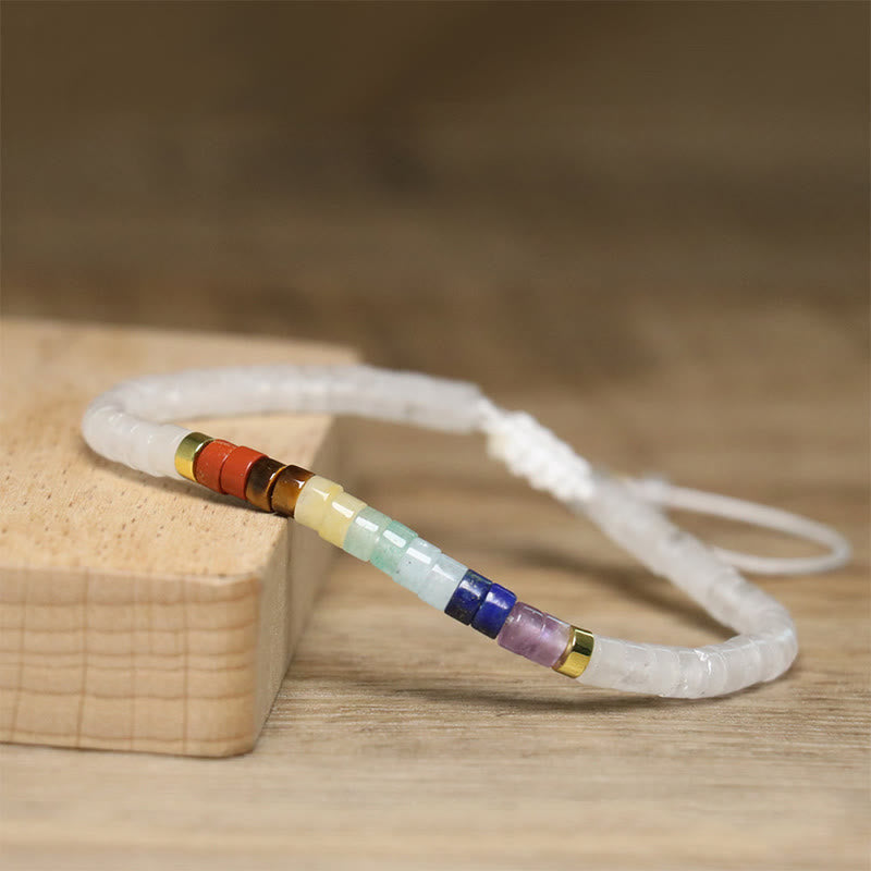 Buddha Stones天然ホワイトクリスタル ブラックオニキス 透明スペーサービーズブレスレット