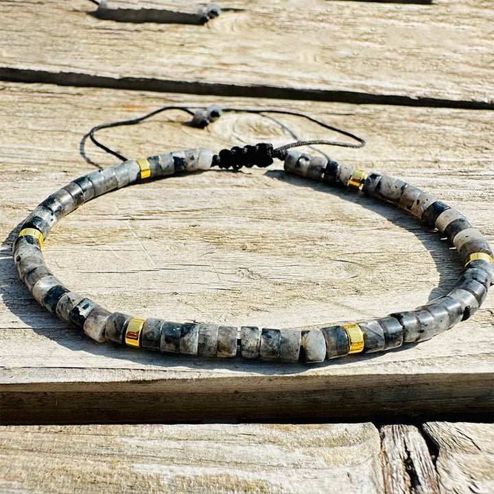 Buddha Stones天然ブラックグリッターストーン 勇気スペーサービーズブレスレット