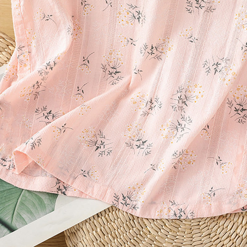 Buddha Stonesのレトロプリント花柄植物柄中国風カエルボタンデザインレディースコットンノースリーブベスト - image 16