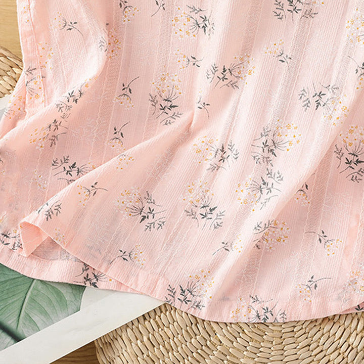 Buddha Stonesのレトロプリント花柄植物柄中国風カエルボタンデザインレディースコットンノースリーブベスト - image 16