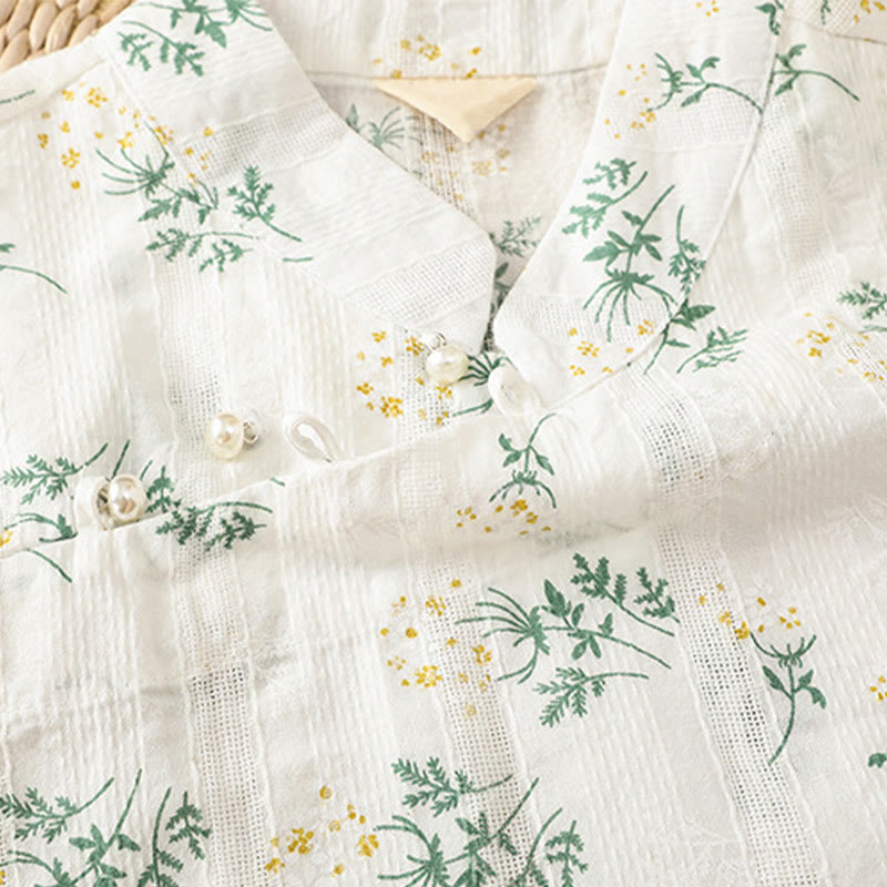 Buddha Stonesのレトロプリント花柄植物柄中国風カエルボタンデザインレディースコットンノースリーブベスト - image 5