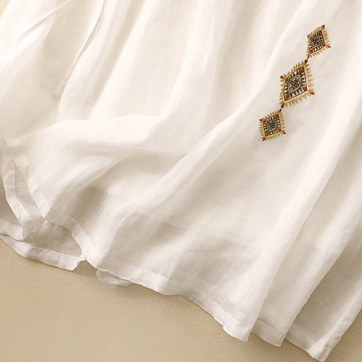 Buddha Stonesエスニックヴィンテージ刺繍ボタンデザインレディースコットンリネン7-8丈スカート - image 7