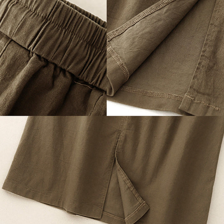 Buddha Stonesヴィンテージ プレーン ドローストリング ボタンデザイン スライド スリット レディース コットン リネン 7-8丈 スカート ポケット付き - image 5