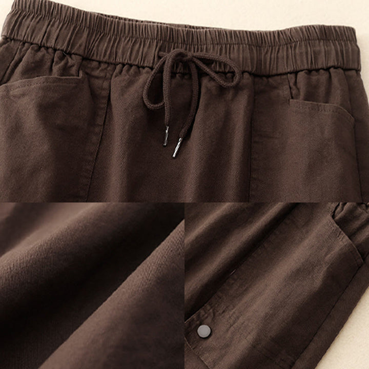 Buddha Stonesヴィンテージ プレーン ドローストリング ボタンデザイン スライド スリット レディース コットン リネン 7-8丈 スカート ポケット付き - image 14