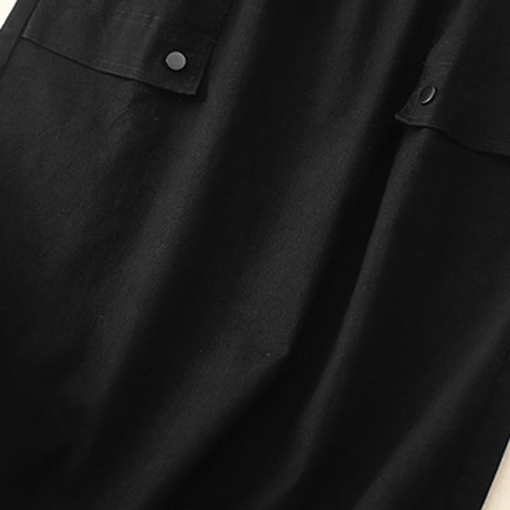 Buddha Stonesヴィンテージ プレーン ドローストリング ボタンデザイン スライド スリット レディース コットン リネン 7-8丈 スカート ポケット付き - image 9