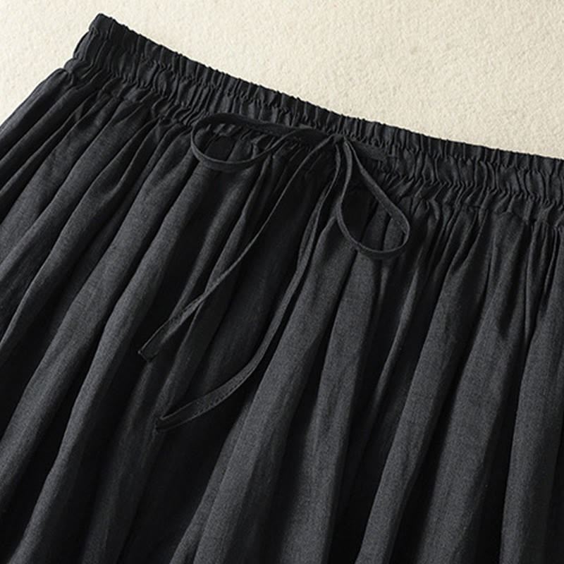 Buddha Stones夏 無地 ドローストリング レース パッチワークデザイン レディース コットンリネン 7-8丈スカート