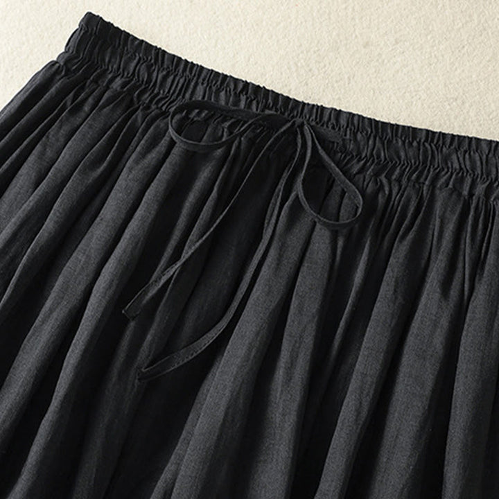 Buddha Stones夏 無地 ドローストリング レース パッチワークデザイン レディース コットンリネン 7-8丈スカート