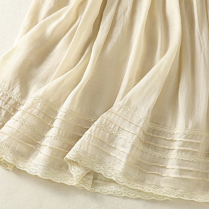 Buddha Stones夏 無地 ドローストリング レース パッチワークデザイン レディース コットンリネン 7-8丈スカート