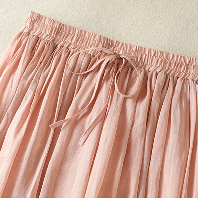 Buddha Stones夏 無地 ドローストリング レース パッチワークデザイン レディース コットンリネン 7-8丈スカート