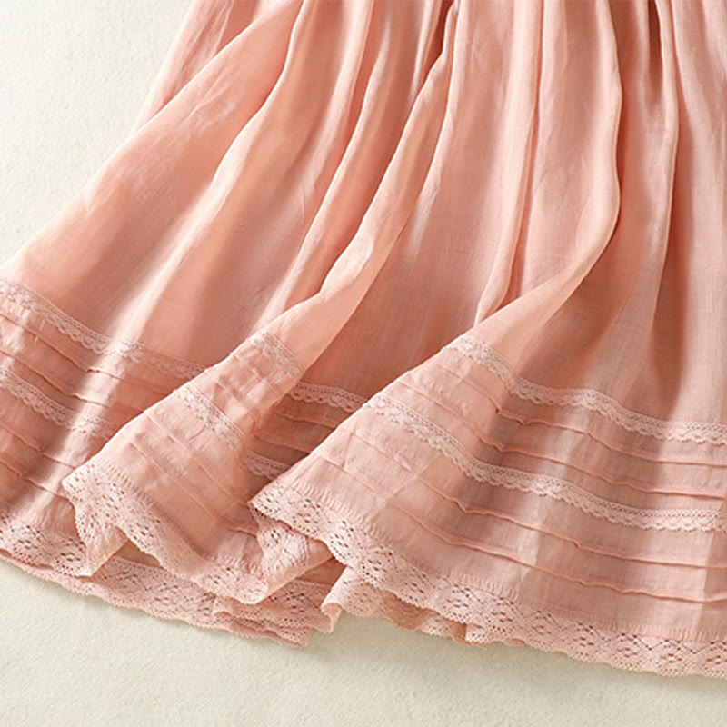 Buddha Stones夏 無地 ドローストリング レース パッチワークデザイン レディース コットンリネン 7-8丈スカート