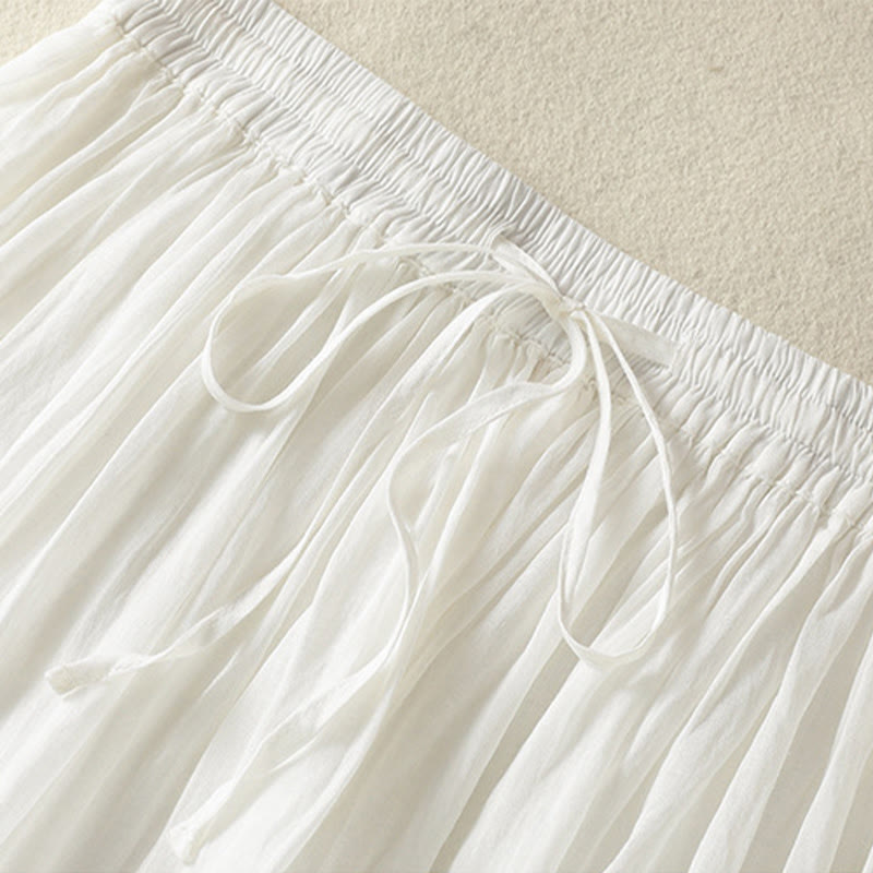 Buddha Stones夏 無地 ドローストリング レース パッチワークデザイン レディース コットンリネン 7-8丈スカート