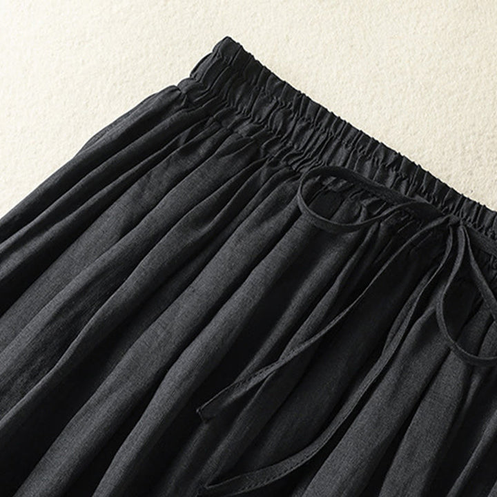 Buddha Stones夏 無地 ドローストリング レース パッチワークデザイン レディース コットンリネン 7-8丈スカート