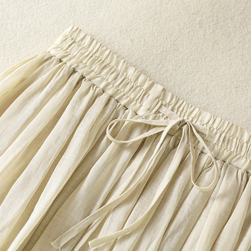 Buddha Stones夏 無地 ドローストリング レース パッチワークデザイン レディース コットンリネン 7-8丈スカート