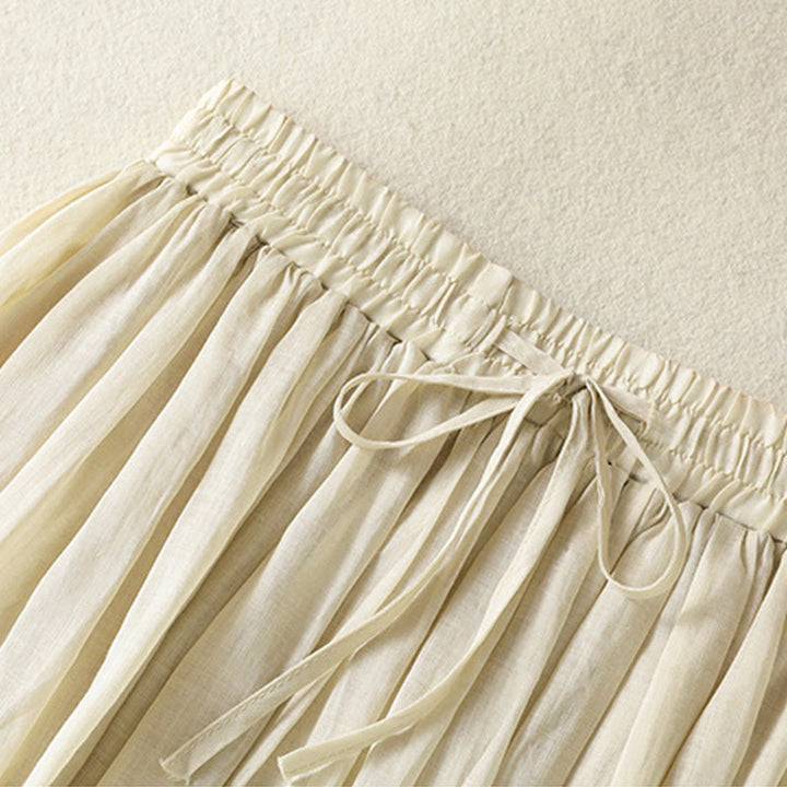 Buddha Stones夏 無地 ドローストリング レース パッチワークデザイン レディース コットンリネン 7-8丈スカート