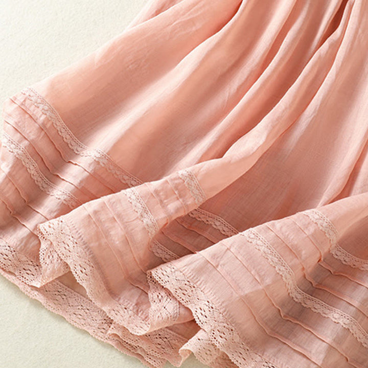 Buddha Stones夏 無地 ドローストリング レース パッチワークデザイン レディース コットンリネン 7-8丈スカート