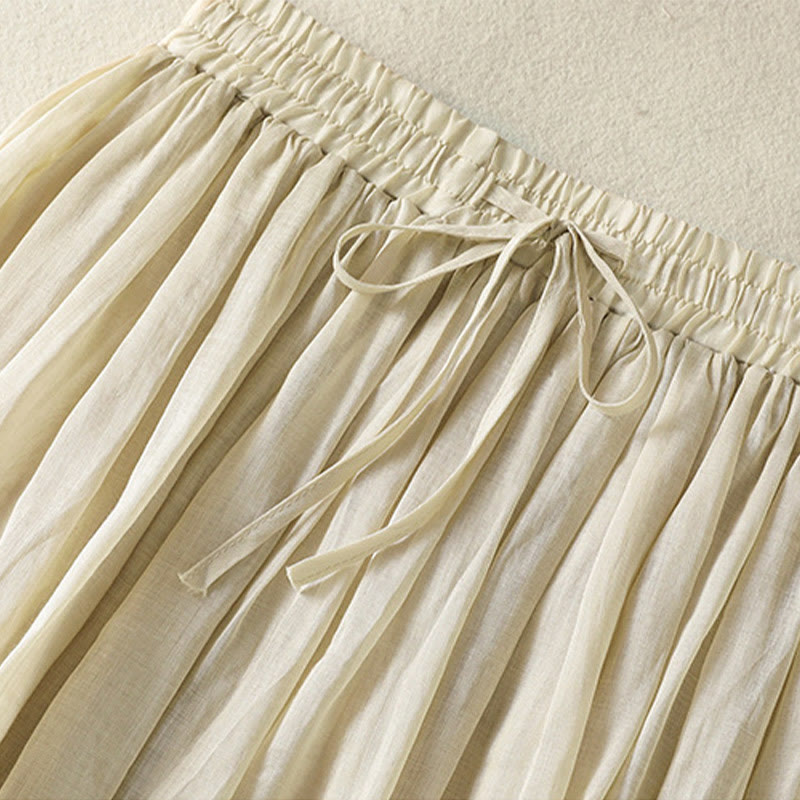 Buddha Stones夏 無地 ドローストリング レース パッチワークデザイン レディース コットンリネン 7-8丈スカート