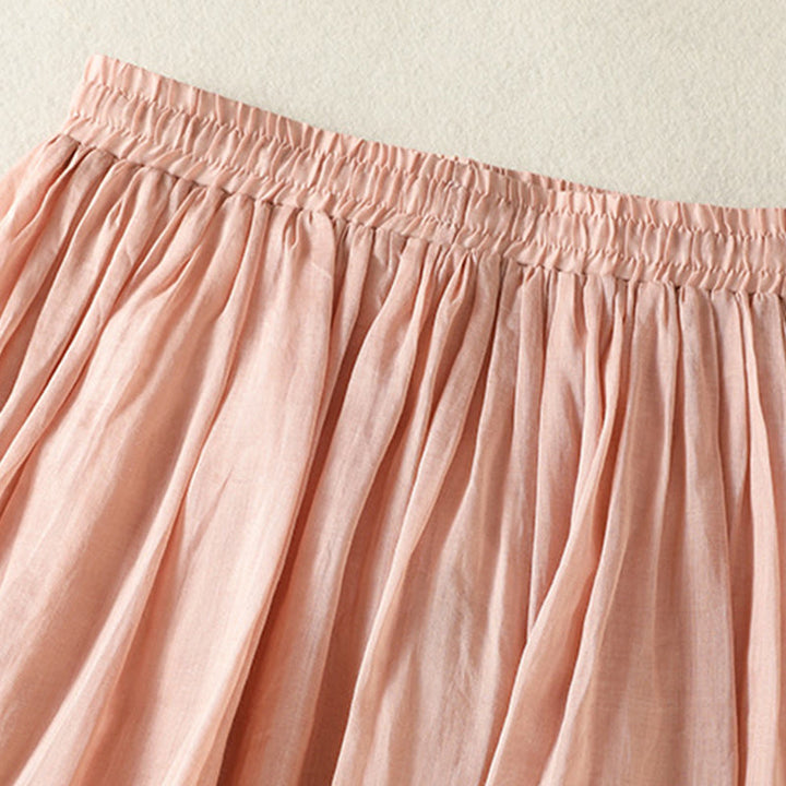 Buddha Stones夏 無地 ドローストリング レース パッチワークデザイン レディース コットンリネン 7-8丈スカート