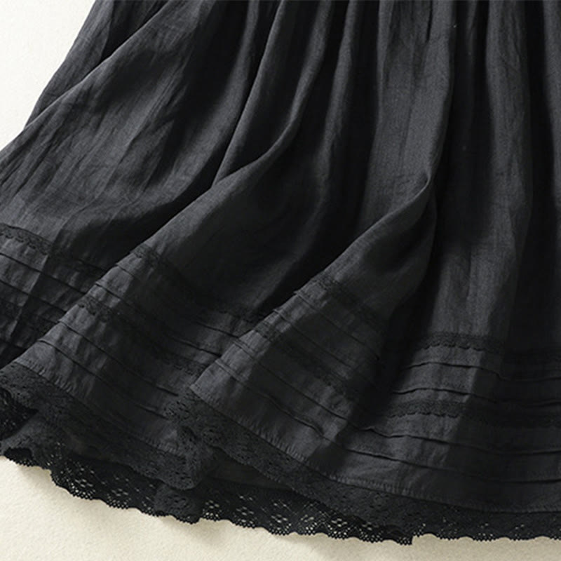 Buddha Stones夏 無地 ドローストリング レース パッチワークデザイン レディース コットンリネン 7-8丈スカート