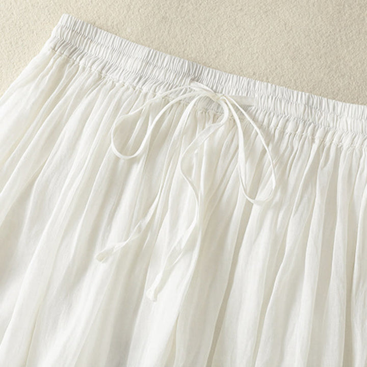 Buddha Stones夏 無地 ドローストリング レース パッチワークデザイン レディース コットンリネン 7-8丈スカート