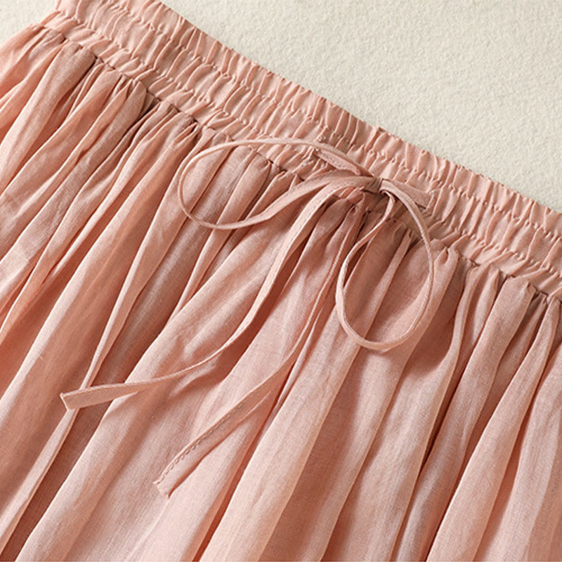 Buddha Stones夏 無地 ドローストリング レース パッチワークデザイン レディース コットンリネン 7-8丈スカート