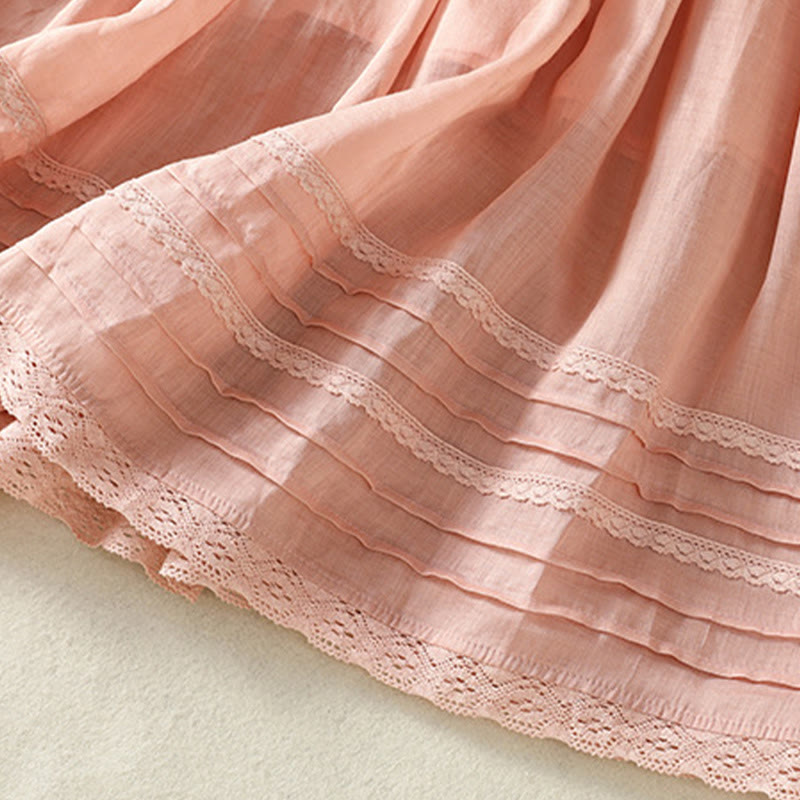 Buddha Stones夏 無地 ドローストリング レース パッチワークデザイン レディース コットンリネン 7-8丈スカート