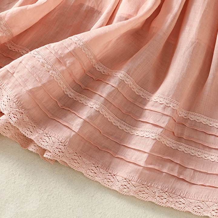 Buddha Stones夏 無地 ドローストリング レース パッチワークデザイン レディース コットンリネン 7-8丈スカート