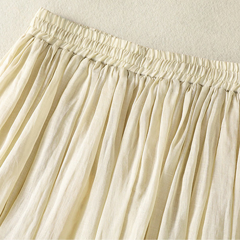 Buddha Stones夏 無地 ドローストリング レース パッチワークデザイン レディース コットンリネン 7-8丈スカート