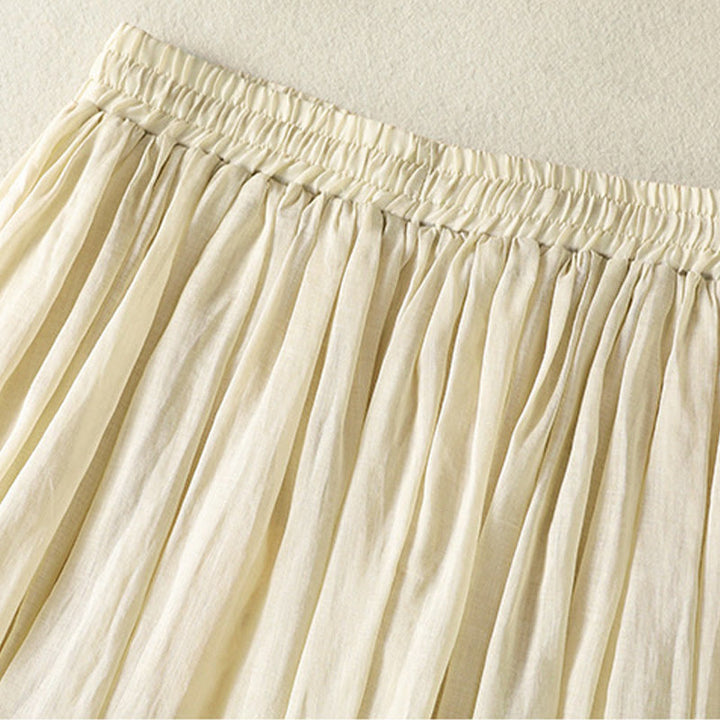 Buddha Stones夏 無地 ドローストリング レース パッチワークデザイン レディース コットンリネン 7-8丈スカート