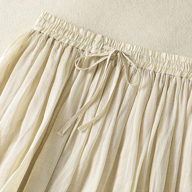 Buddha Stones夏 無地 ドローストリング レース パッチワークデザイン レディース コットンリネン 7-8丈スカート