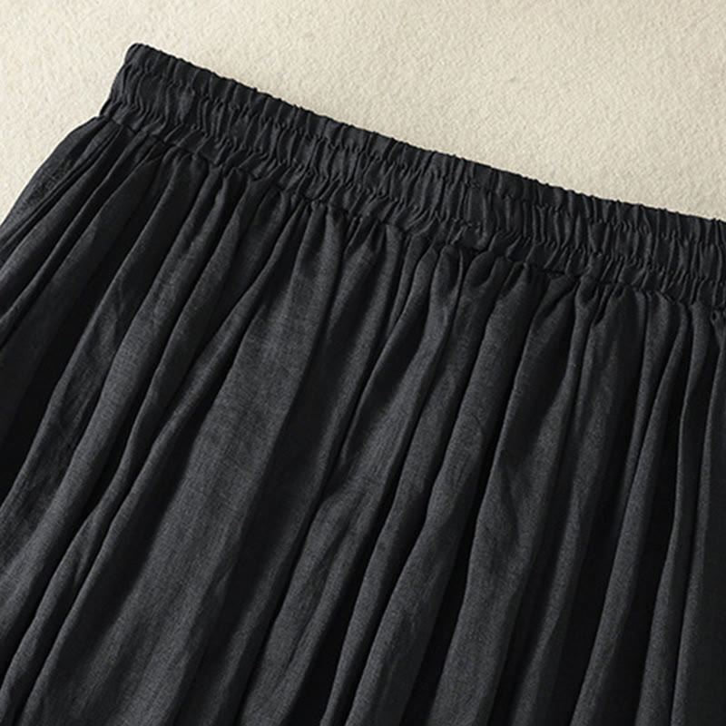 Buddha Stones夏 無地 ドローストリング レース パッチワークデザイン レディース コットンリネン 7-8丈スカート