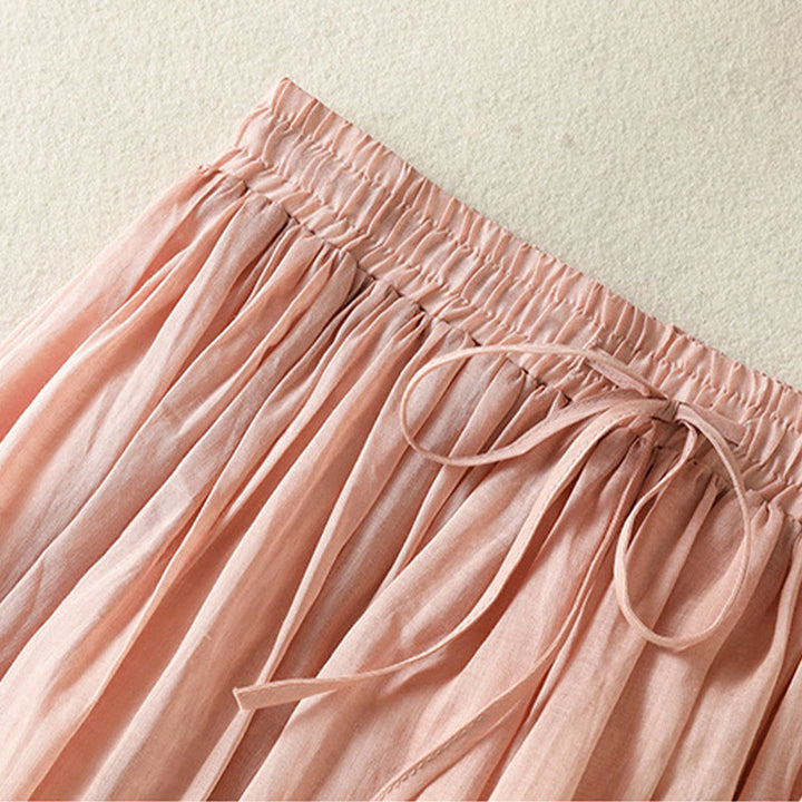 Buddha Stones夏 無地 ドローストリング レース パッチワークデザイン レディース コットンリネン 7-8丈スカート