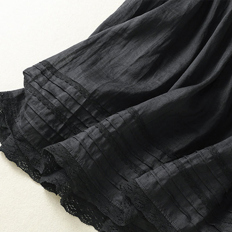 Buddha Stones夏 無地 ドローストリング レース パッチワークデザイン レディース コットンリネン 7-8丈スカート