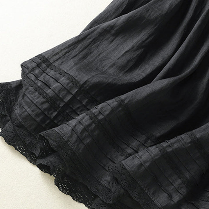 Buddha Stones夏 無地 ドローストリング レース パッチワークデザイン レディース コットンリネン 7-8丈スカート