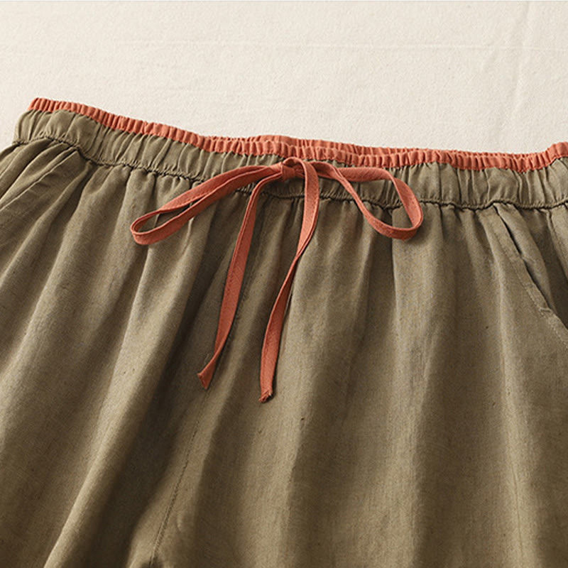 Buddha Stonesカジュアル カラーブロック ドローストリング レディース コットン ワイドレッグパンツ ポケット付き - image 2