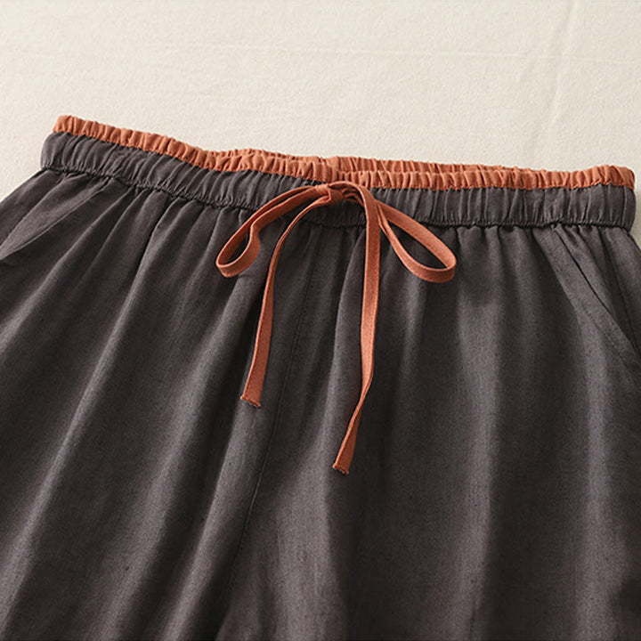 Buddha Stonesカジュアル カラーブロック ドローストリング レディース コットン ワイドレッグパンツ ポケット付き - image 6