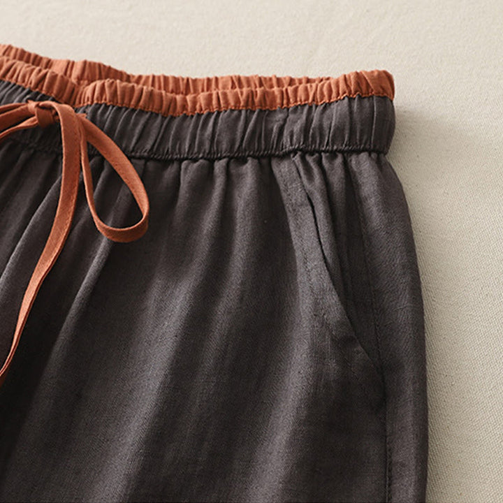 Buddha Stonesカジュアル カラーブロック ドローストリング レディース コットン ワイドレッグパンツ ポケット付き - image 7