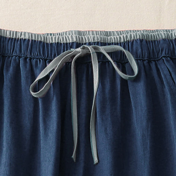 Buddha Stonesカジュアル カラーブロック ドローストリング レディース コットン ワイドレッグパンツ ポケット付き - image 14