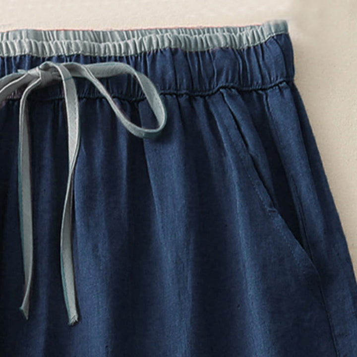 Buddha Stonesカジュアル カラーブロック ドローストリング レディース コットン ワイドレッグパンツ ポケット付き - image 13