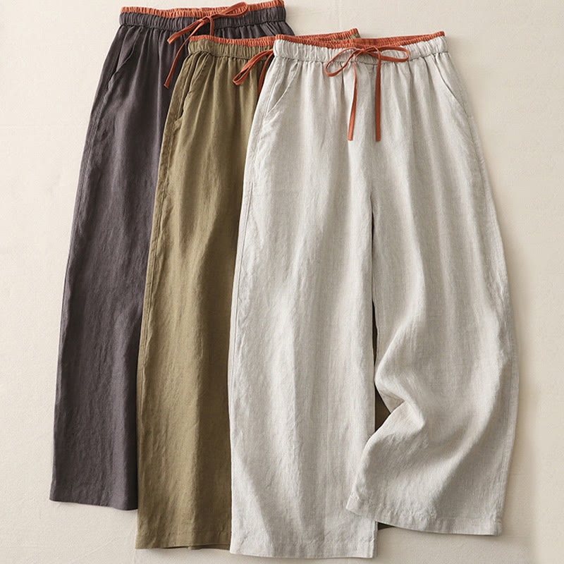 Buddha Stonesカジュアル カラーブロック ドローストリング レディース コットン ワイドレッグパンツ ポケット付き - image 22