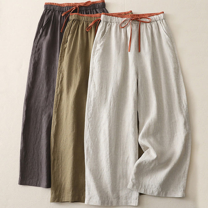 Buddha Stonesカジュアル カラーブロック ドローストリング レディース コットン ワイドレッグパンツ ポケット付き - image 22