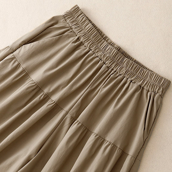 Buddha Stonesカジュアル ルーズ 無地 レディース コットン 伸縮性 7-8丈 ワイドレッグパンツ ポケット付き